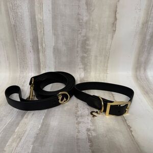 True Religoon Black with Gold Buckle and Charm Collar and Leash